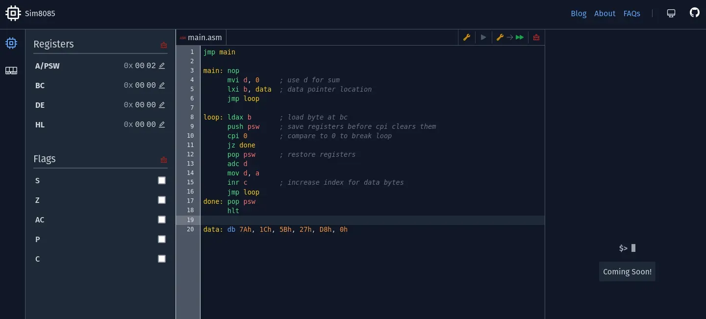Sim8085 V2 Screenshot